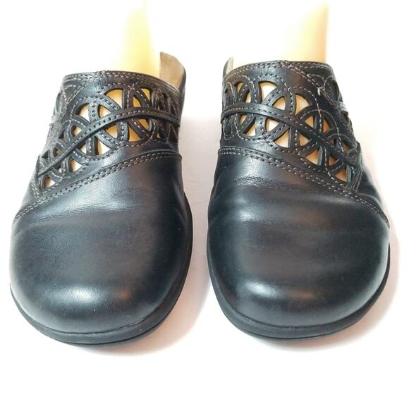 Bass black leather slides cutout mules comfort clogs 5.5 - Picture 3 of 8